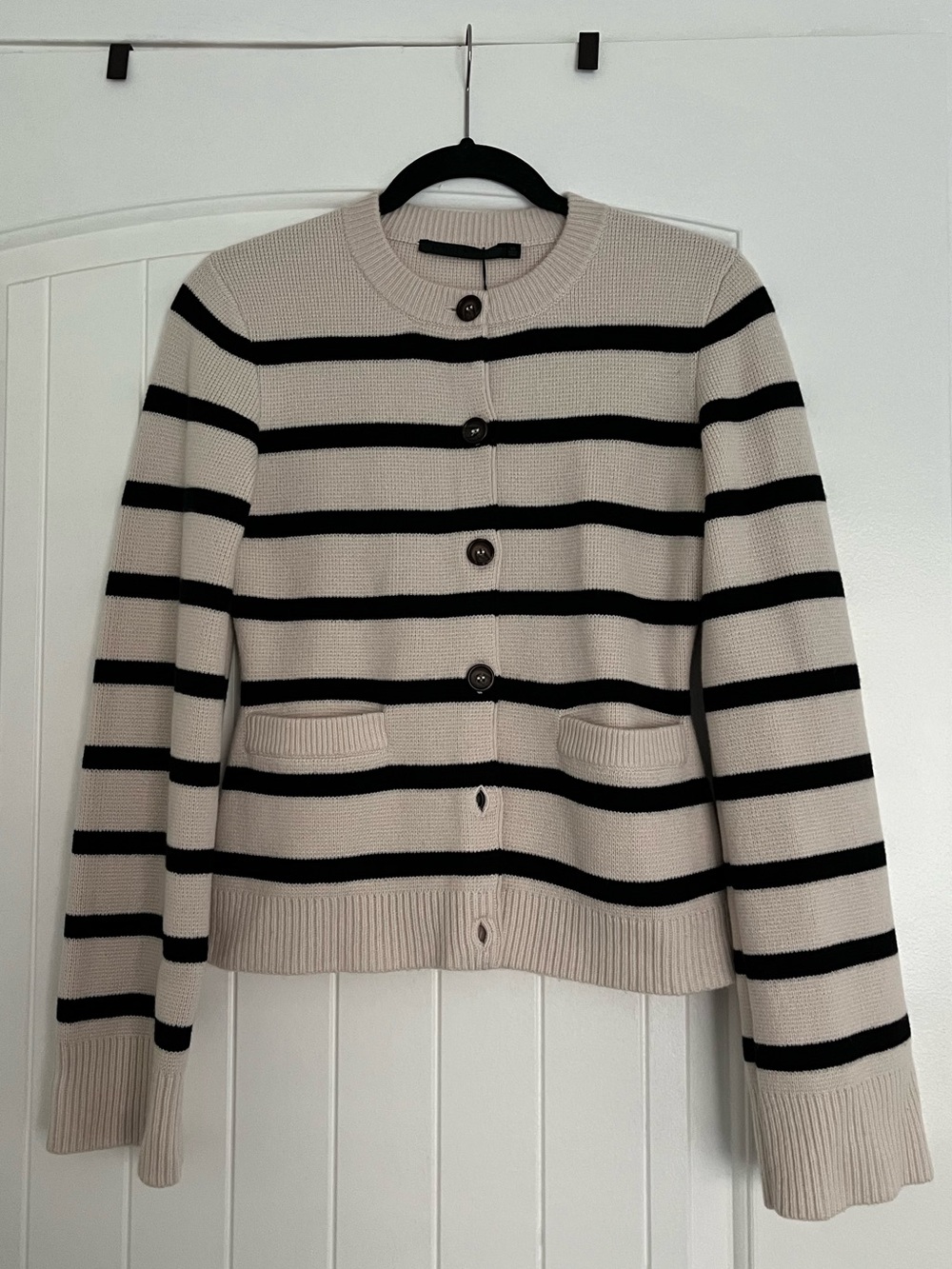Jenni Kayne Cooper Cardigan (black and ivory stripe) — XS